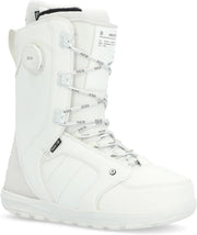 Men's white snowboard boots with BOA dial and lace-up front, padded ankle collar