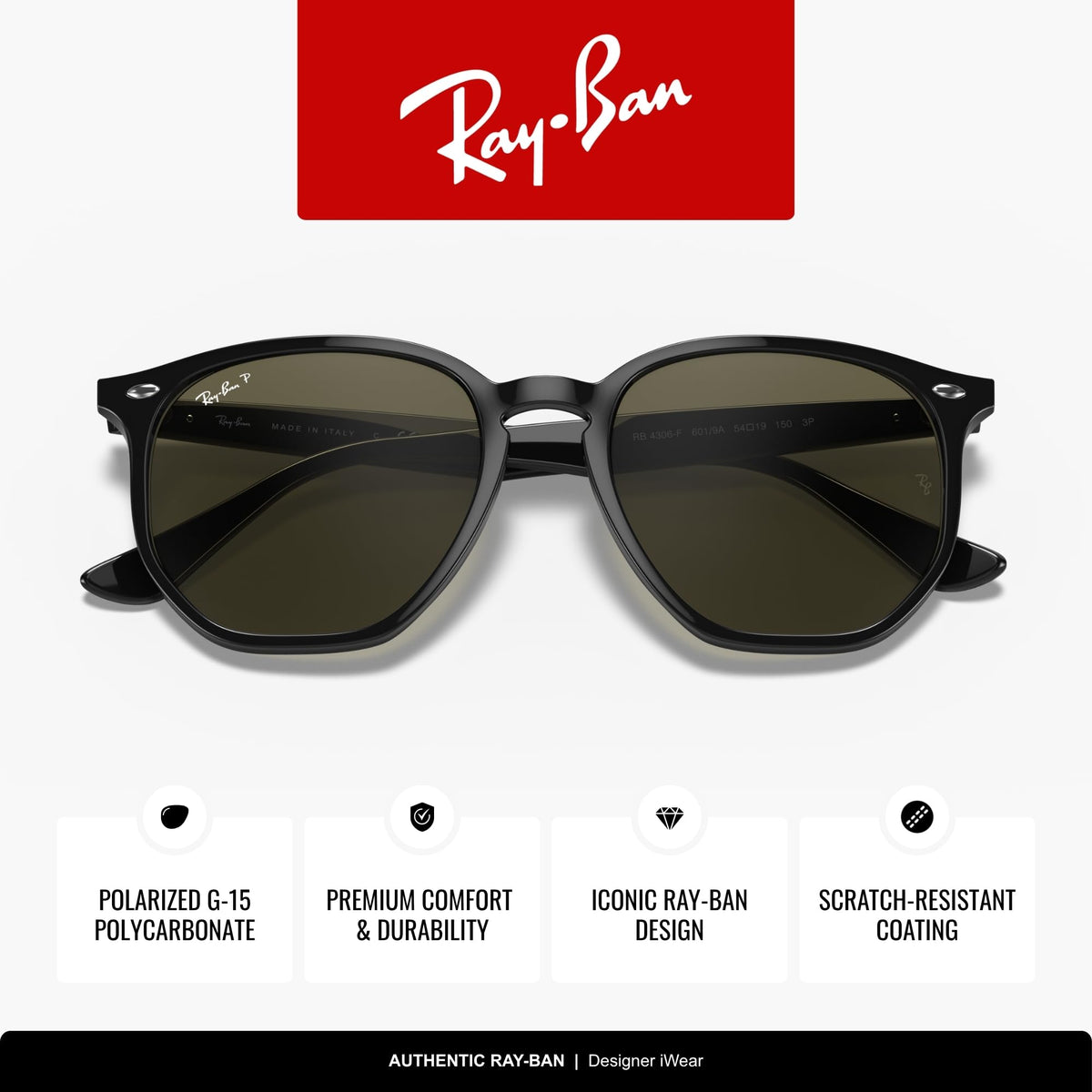 Black hexagonal-frame sunglasses with dark green polarized lenses