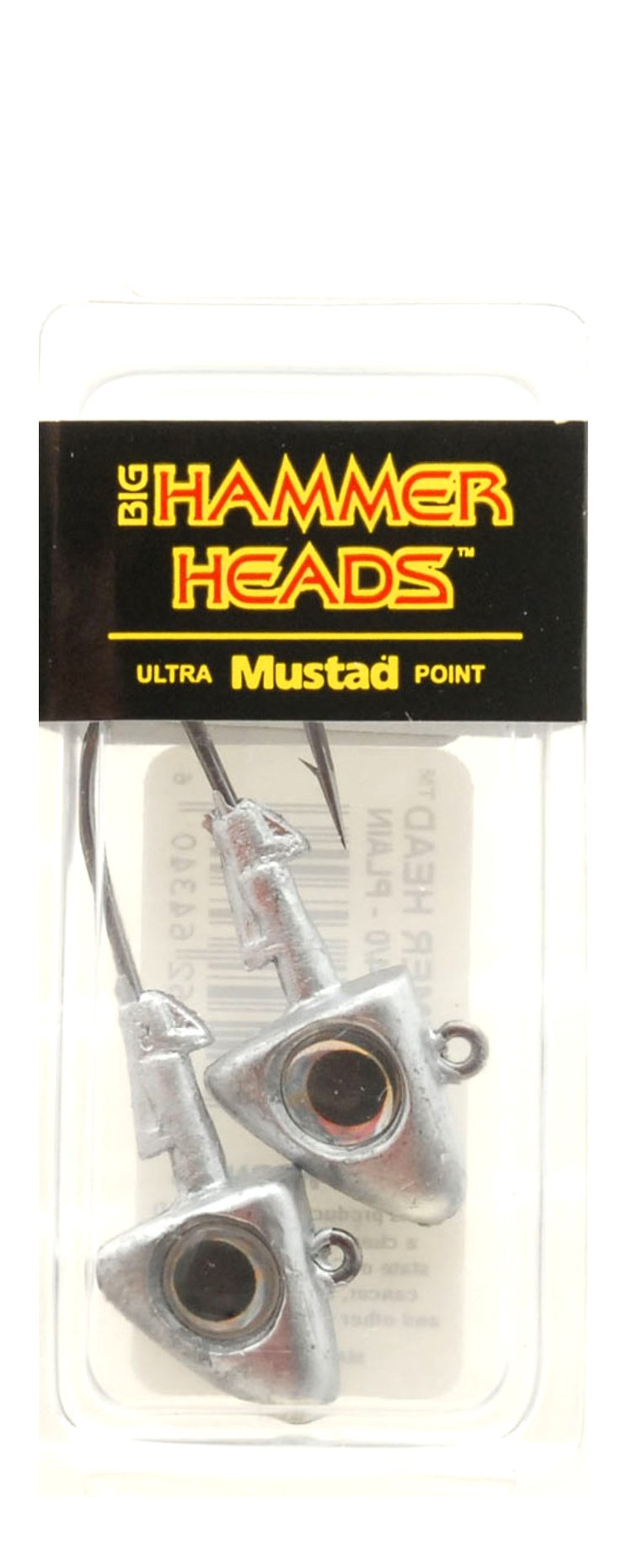 Fishing jig heads with mustad ultra point hooks, two silver-gray heads in blister pack