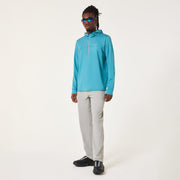 Men's blue zip-up hoodie with hood and drawstring, long sleeves