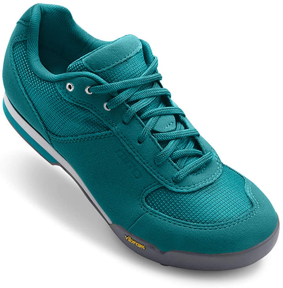 Giro Petra VR teal lace-up cycling shoes with low-profile padded collar and rubber sole
