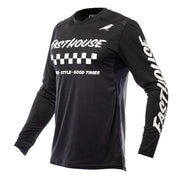Black long-sleeve motocross jersey with Fasthouse logo and checkered graphic on chest