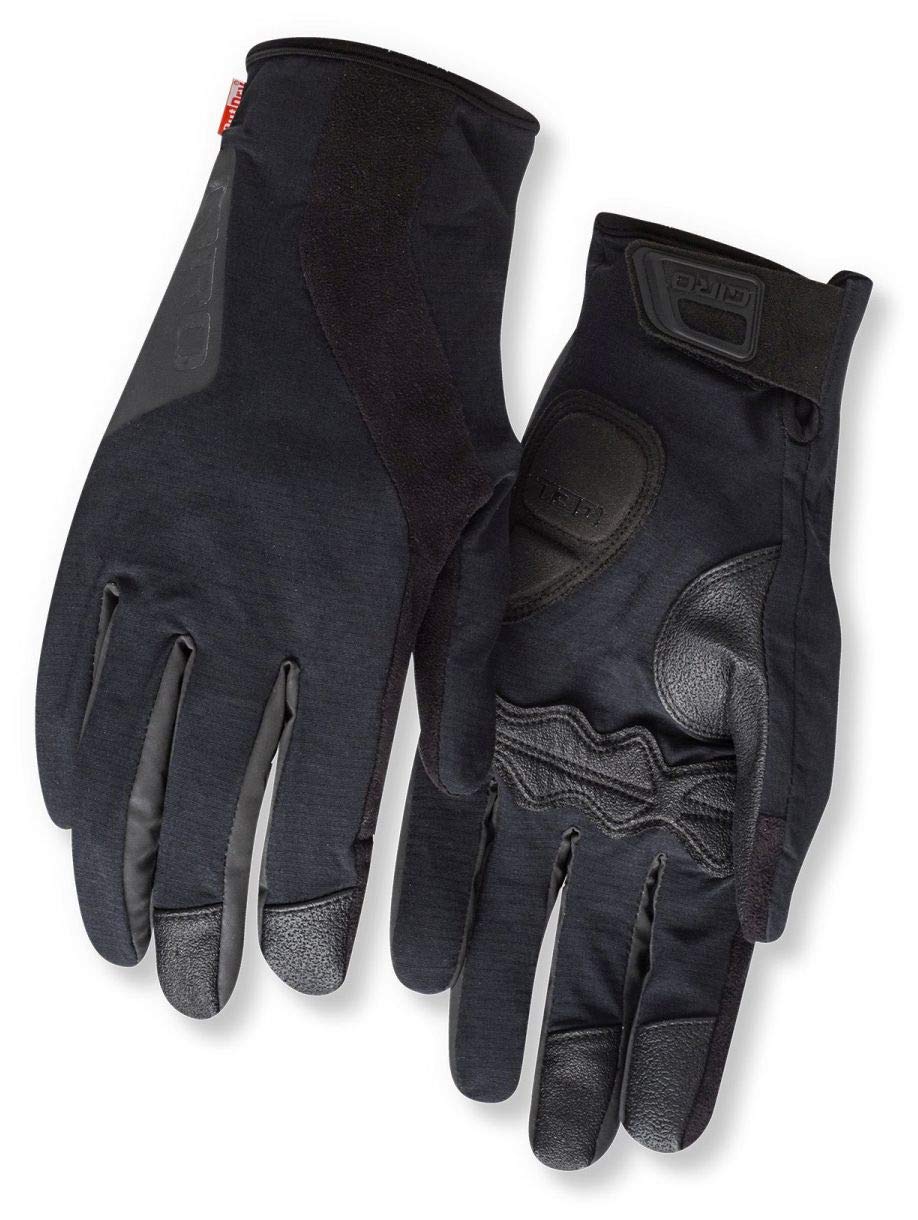 Black winter cycling gloves with padded knuckles and grippy textured palms