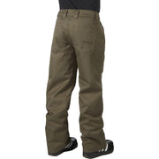 Ski pants, olive color, back view with waistband detail and rear pocket seams