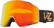 Snow goggles with orange mirrored lens, black frame, black strap with VZ logo