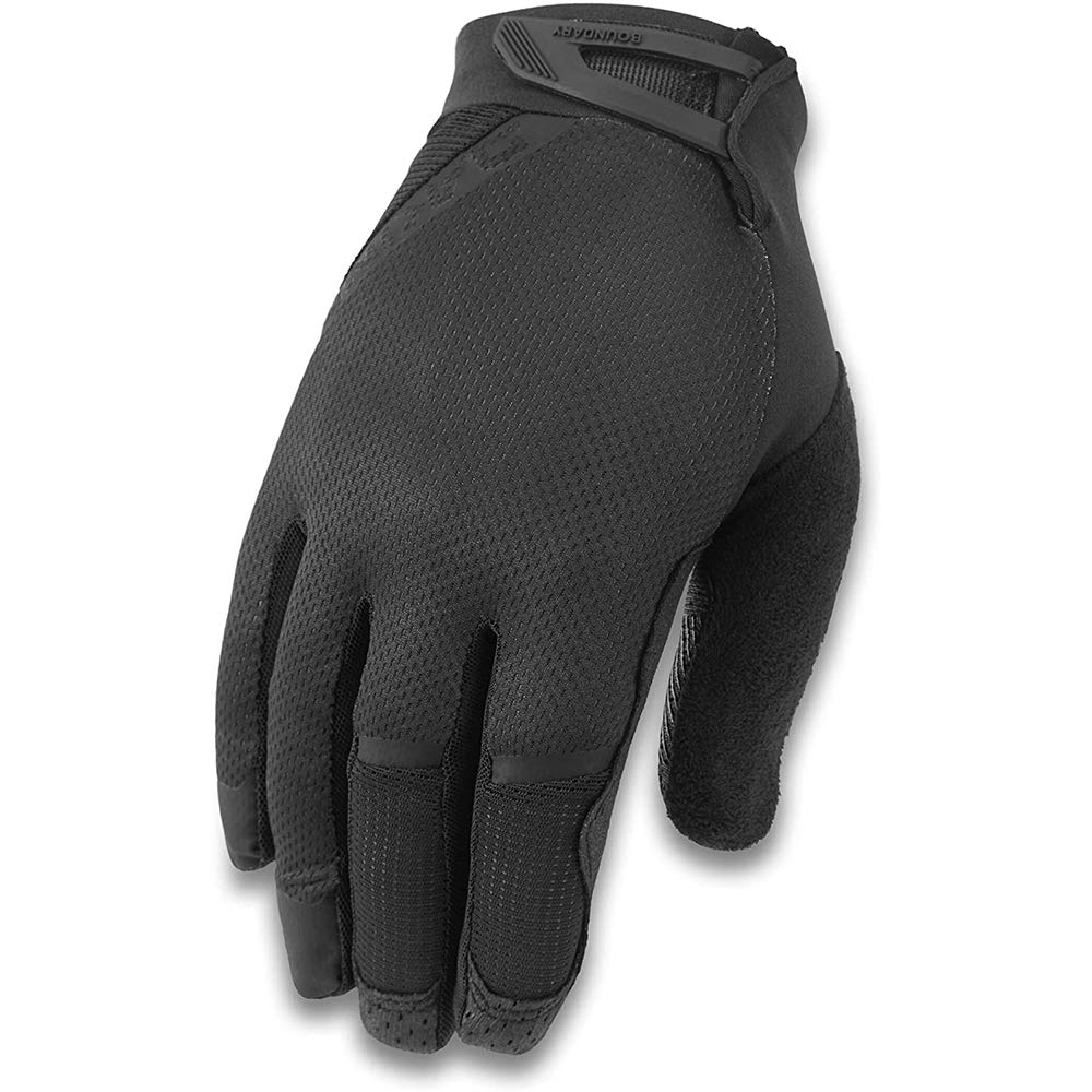 Dakine cycling gloves in dark textured fabric with padded knuckles and wrist strap