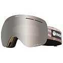 Snow goggles with gray mirrored lens and side black strap.