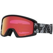 Giro Dylan snow goggles with red mirrored lens, matte black frame, black floral strap
