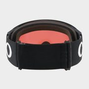 Oakley snow goggles with black strap and orange-red mirrored lens