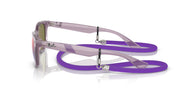 Ray-Ban Junior Wayfarer sunglasses with clear purple frame, purple lenses, and purple strap