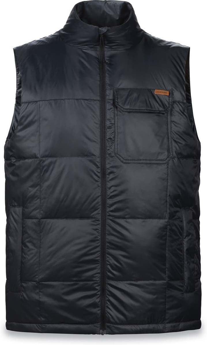 Men's black puffer down vest, full-zip with high collar and chest pocket