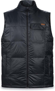 Men's black puffer down vest, full-zip with high collar and chest pocket