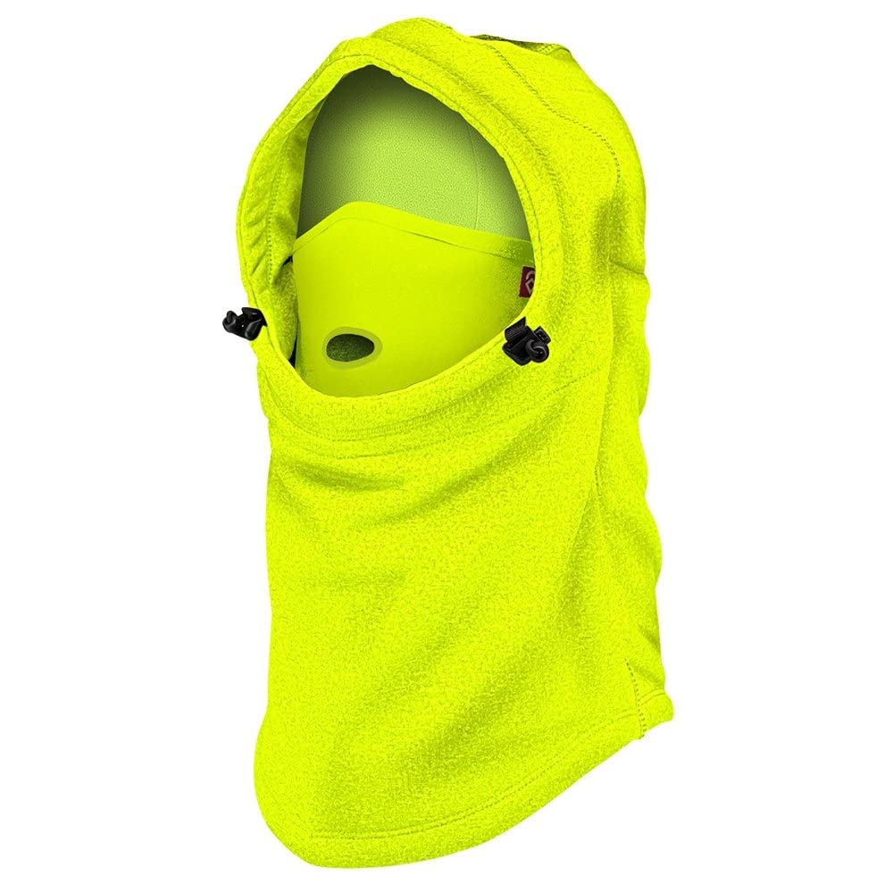 Airhole fleece balaclava hood in neon yellow with face opening and adjustable side clips