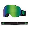 Dragon Alliance sport snow goggles with green mirrored lens and black strap with logo
