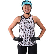 Women’s luxe tank top with white and black leopard print, sleeveless crew neck