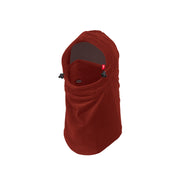 Red fleece airhood face mask with adjustable ear/neck toggles and inner face opening