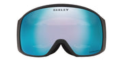 Oakley snow goggles with black frame and teal-blue mirrored lens
