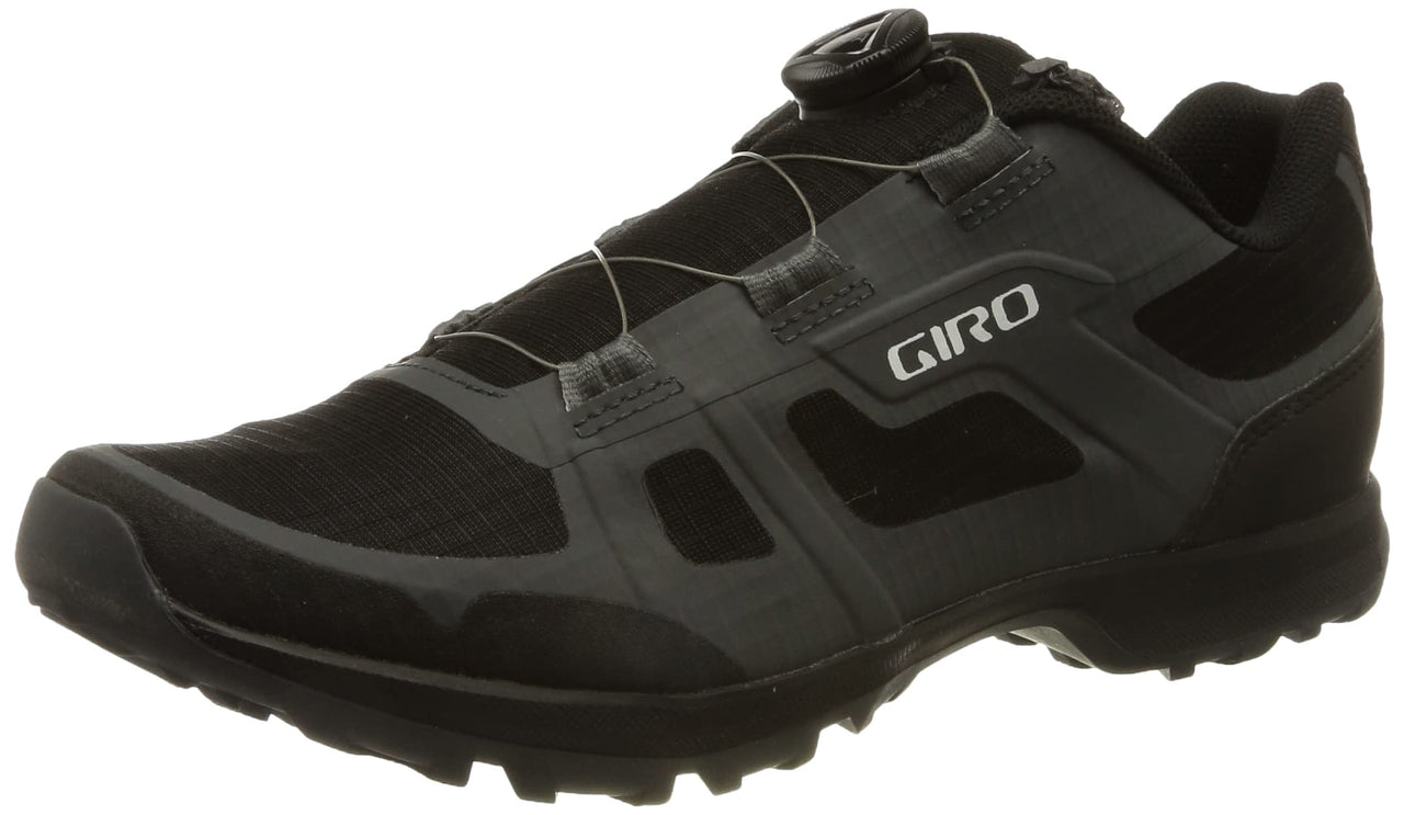 Giro Gauge BOA cycling shoe in dark black with gray paneling and rugged tread sole