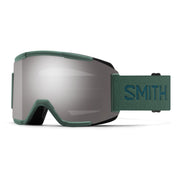 Smith Squad snow goggles with green frame and large smoke lens, Smith logo strap