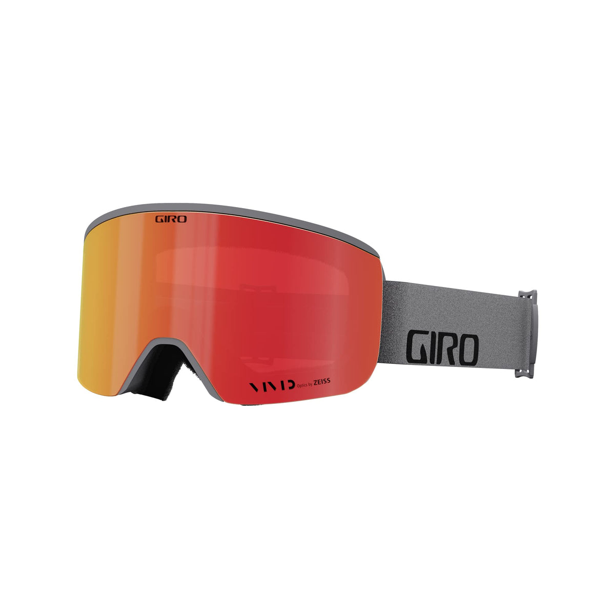 Giro Axis snow goggles with red-orange mirrored lens and gray strap