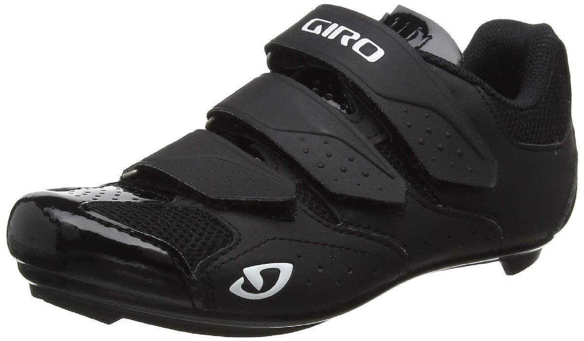 Giro cycling shoe, black with glossy overlays, dual straps, and white Giro logo