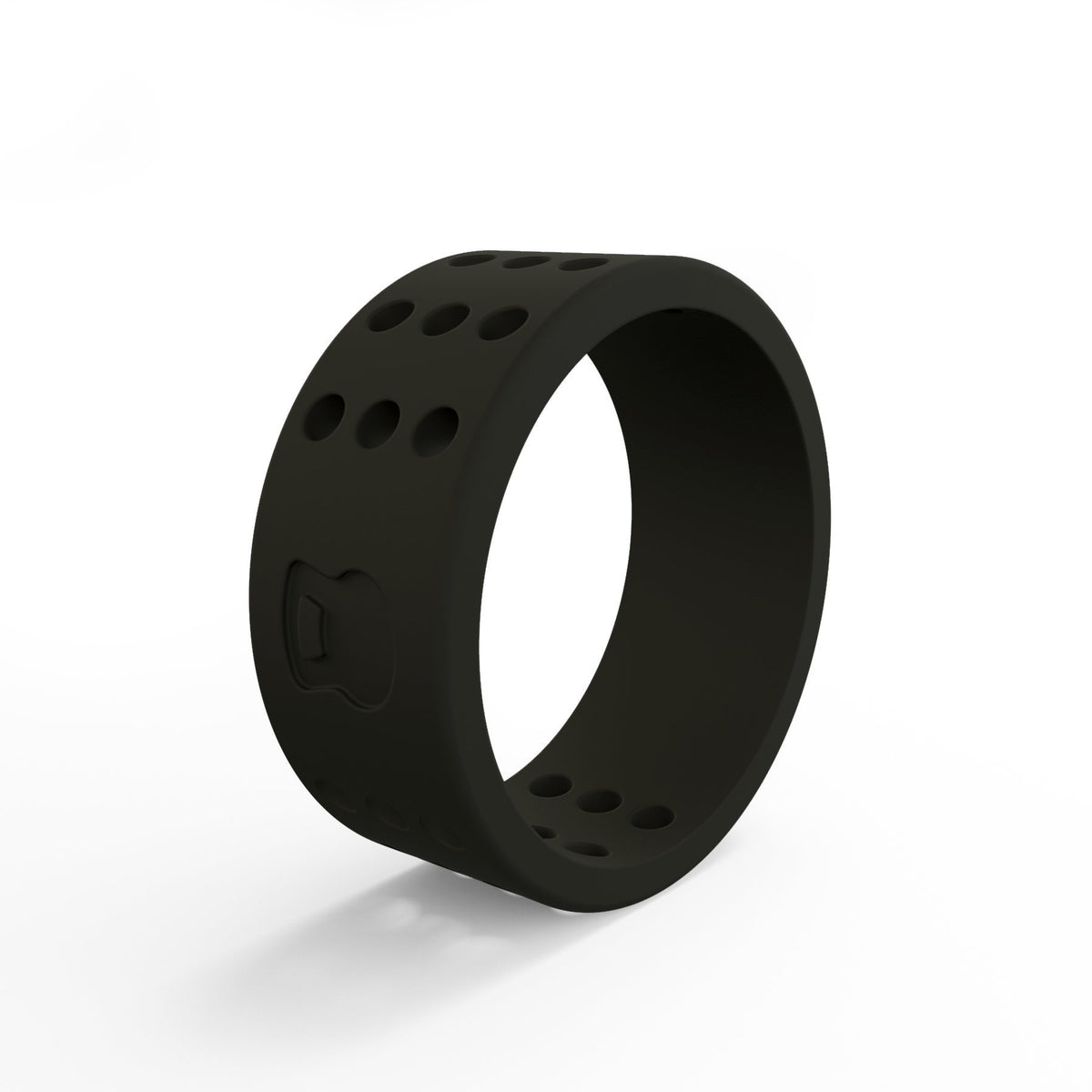 Men's perforated silicone ring, dark color with arched shield logo on the side