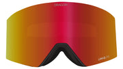 Dragon ski goggles with red-orange mirrored lens and black frame, OTG style
