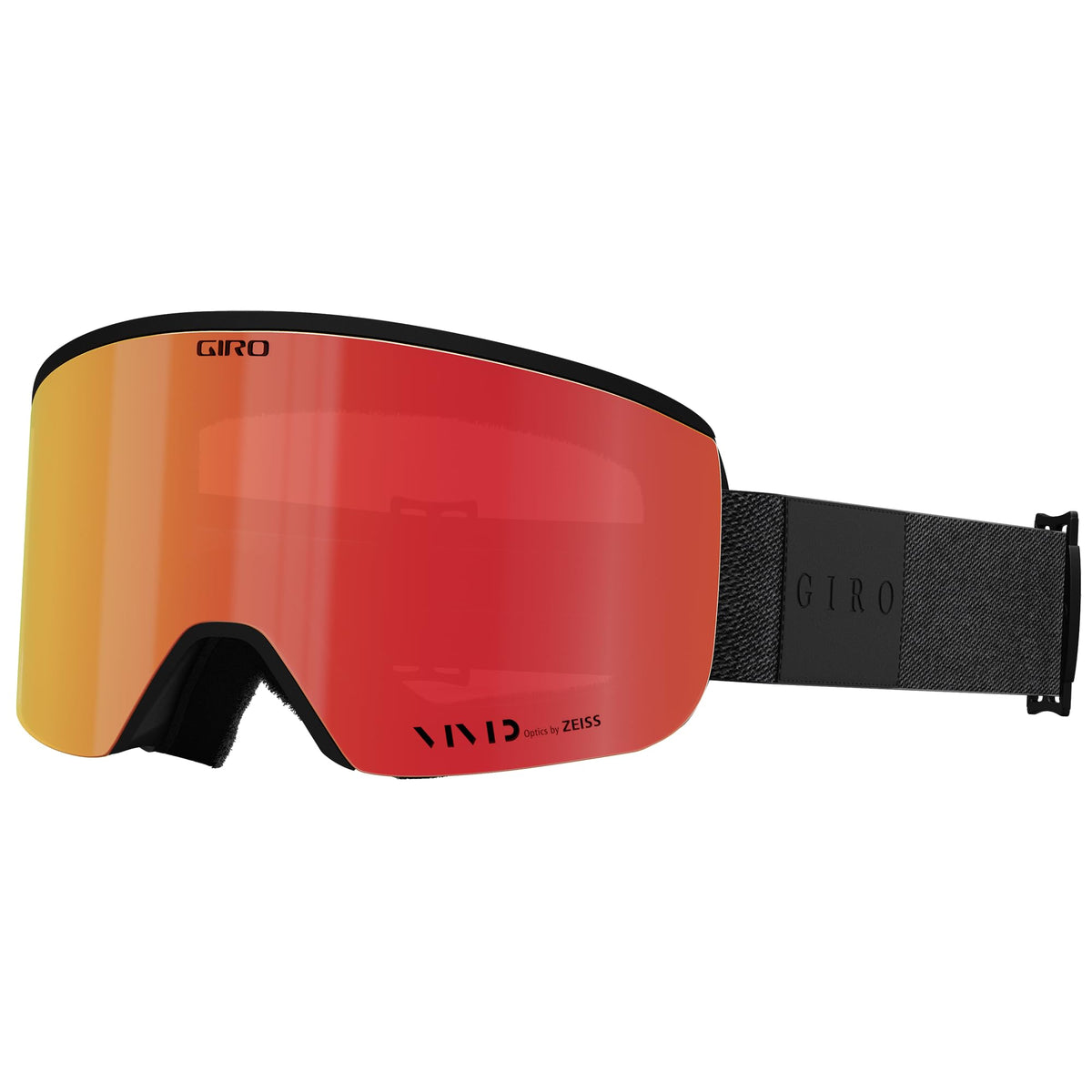 Giro Axis snow goggles with orange-red mirrored lens and black strap, front view