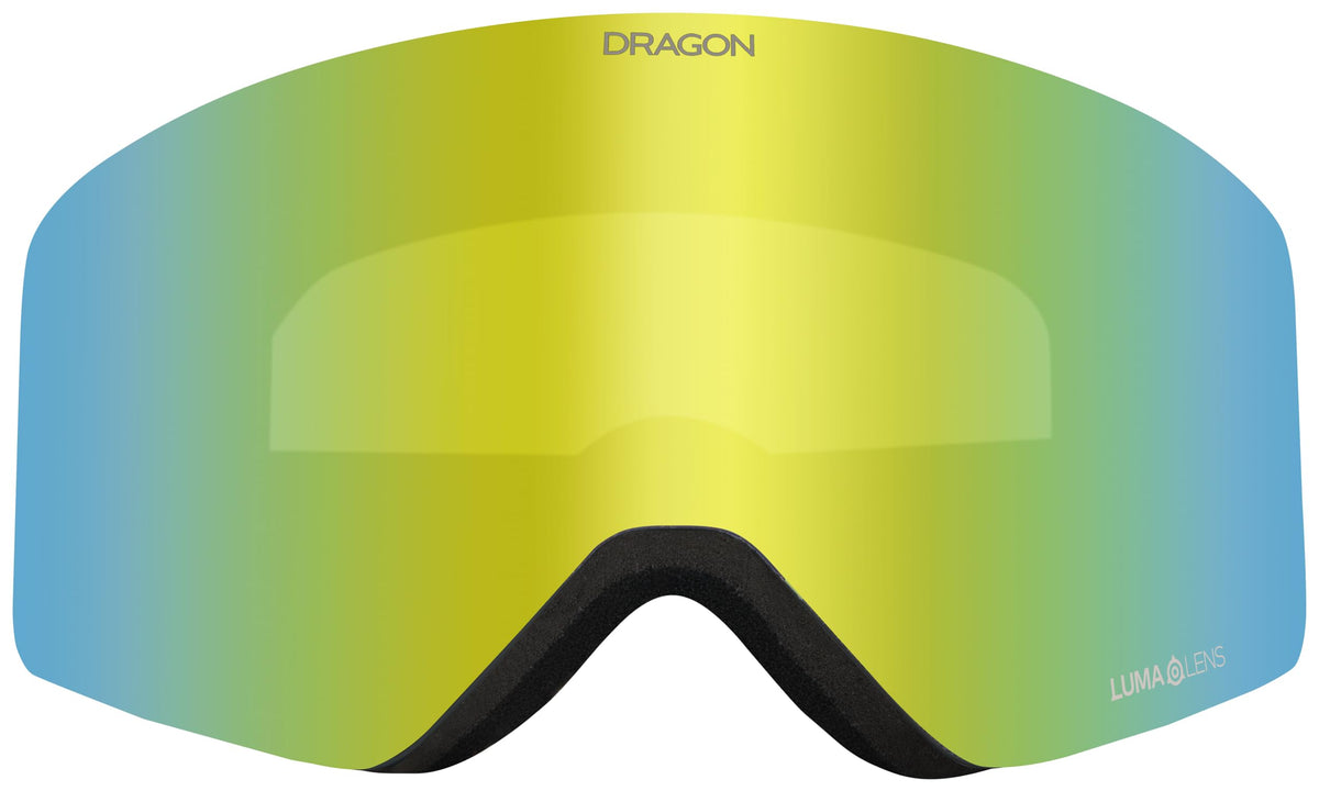 Snow goggles with lime yellow mirrored lens and black frame