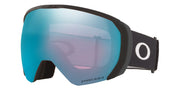 Large snow goggles with warm grey frame, black strap, and blue mirrored lens
