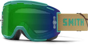 Smith Squad snow goggles with teal green frame and clear green-blue mirrored lens