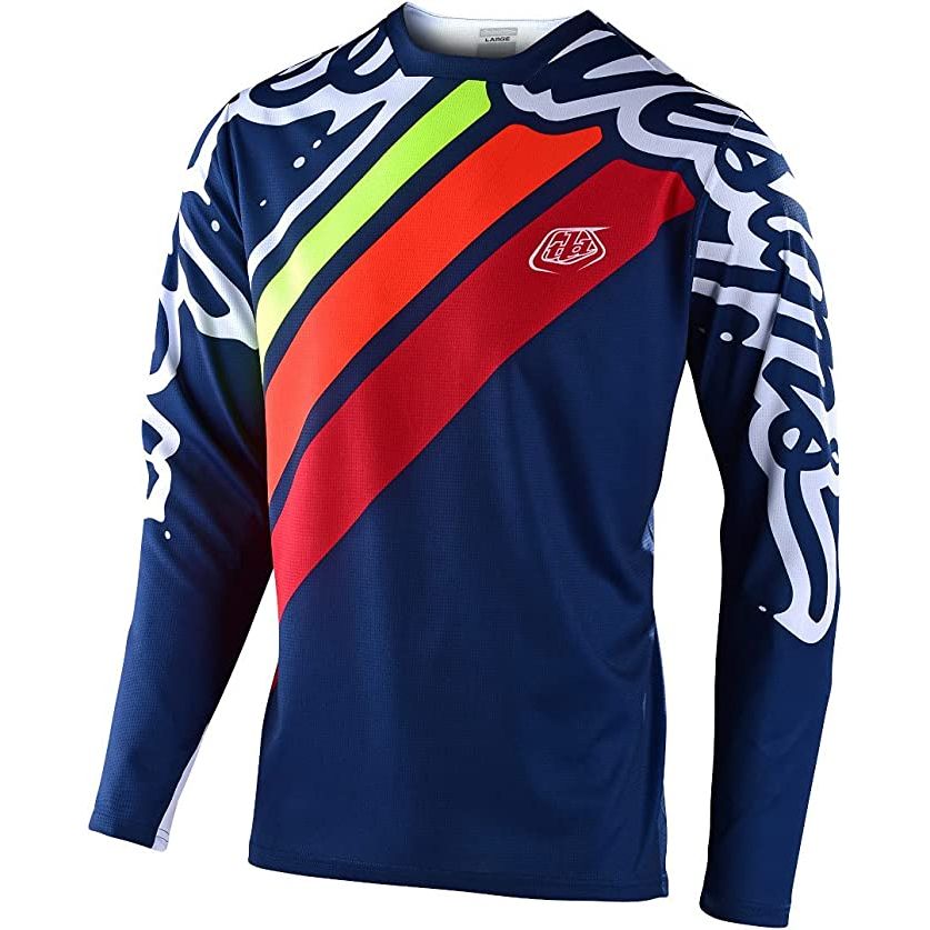 Troy Lee Designs youth sprint jersey, navy with red and green diagonal graphic, long sleeve