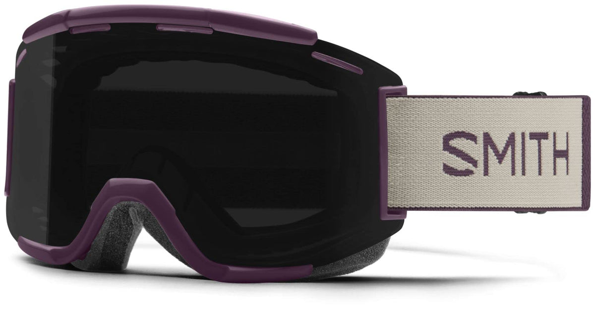 Smith Squad snow goggles with black frame and purple mirrored lens