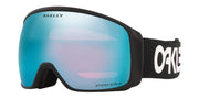 Oakley snow goggles with black strap and teal-blue mirrored lens