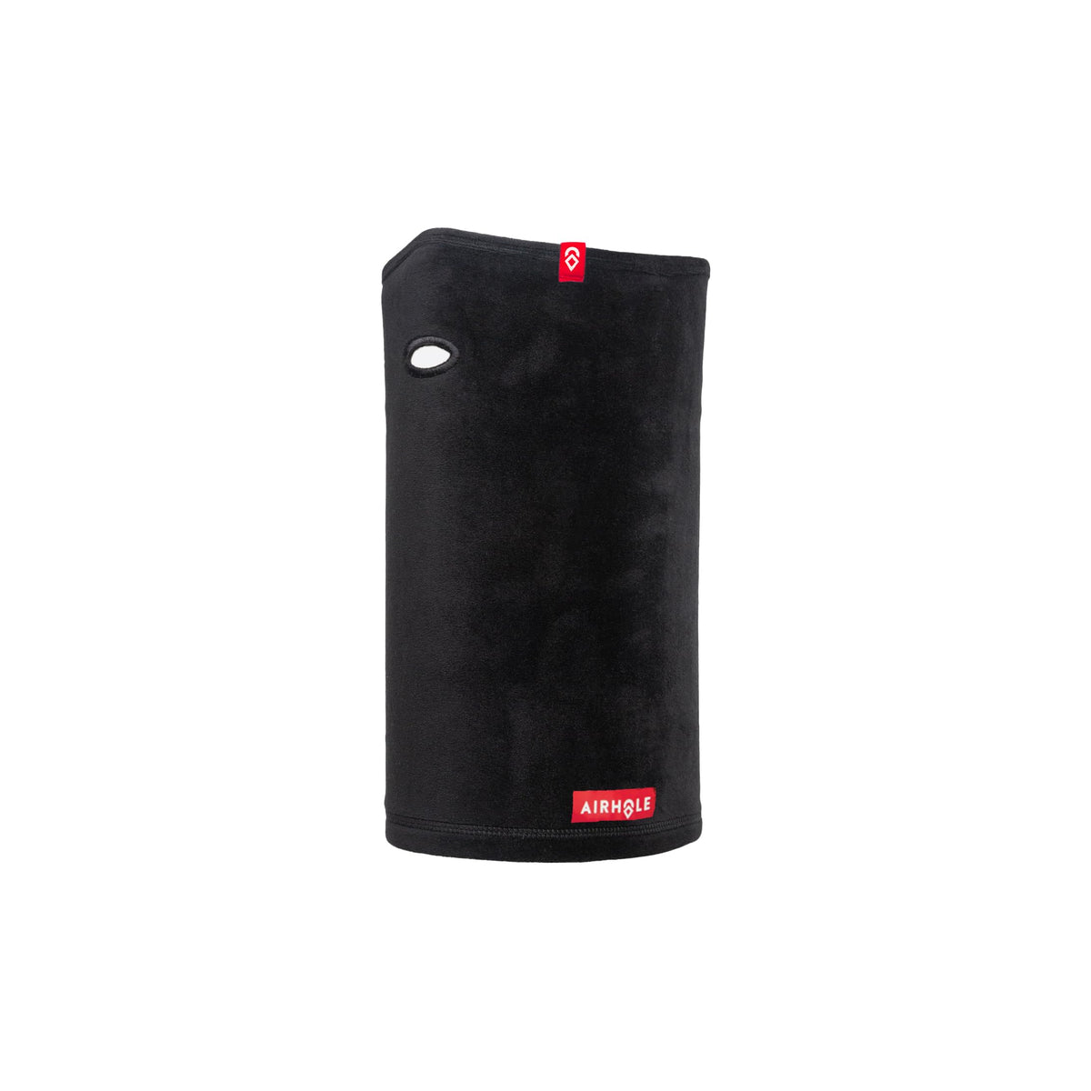 Airhole Airtube Ergo fleece facemask, black tube with logo patch and side opening