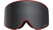 Dragon PXV2 snow goggles front view with dark lens and red frame