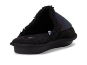 Black mule slipper with plush lining and heel tab detail