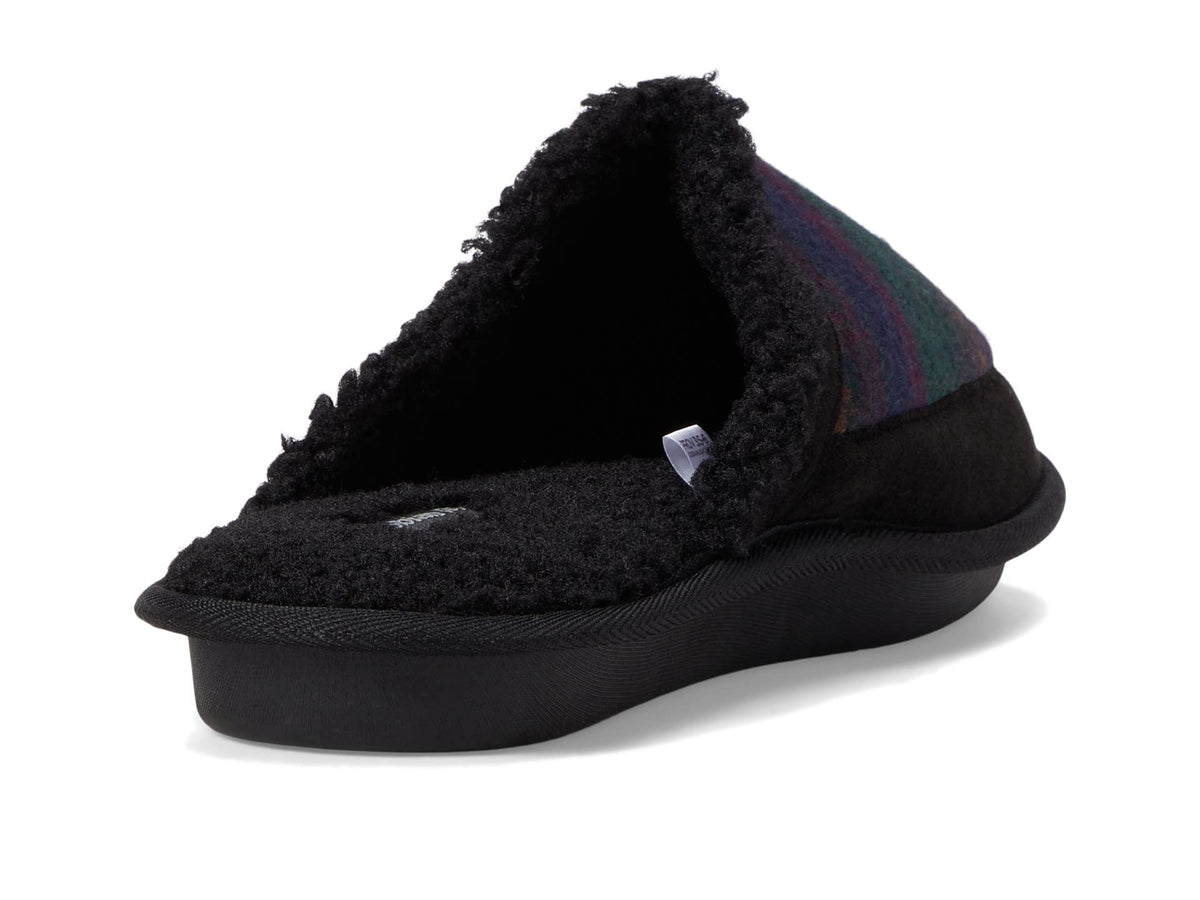 Black mule slipper with plush lining and heel tab detail