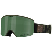 Giro Axis snow goggles with green lens and black strap featuring camo patch