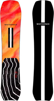 WHITESPACE Powder! 2023 snowboard with red-orange top graphic and white wavy base