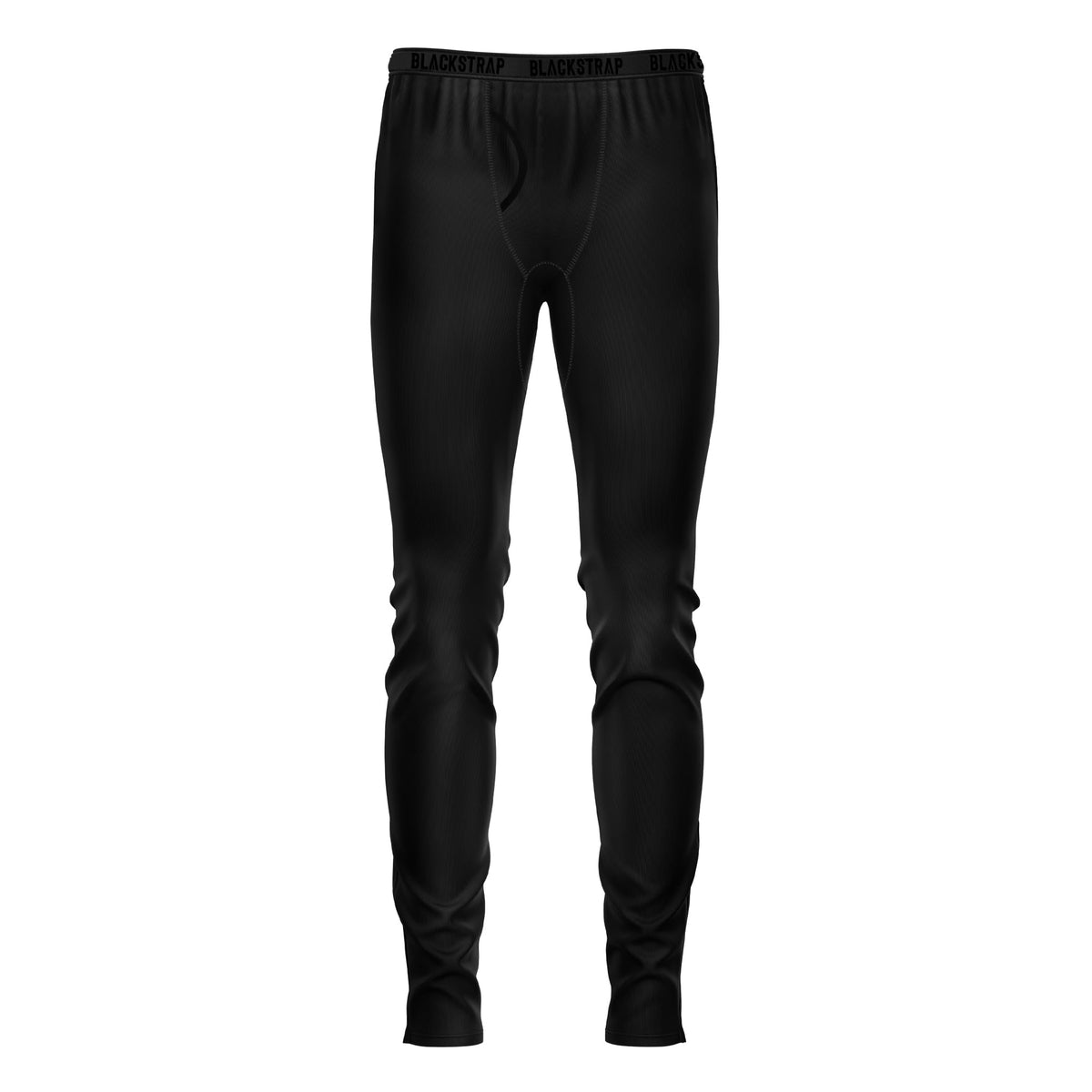 Black baselayer pants with elastic waistband and tapered legs