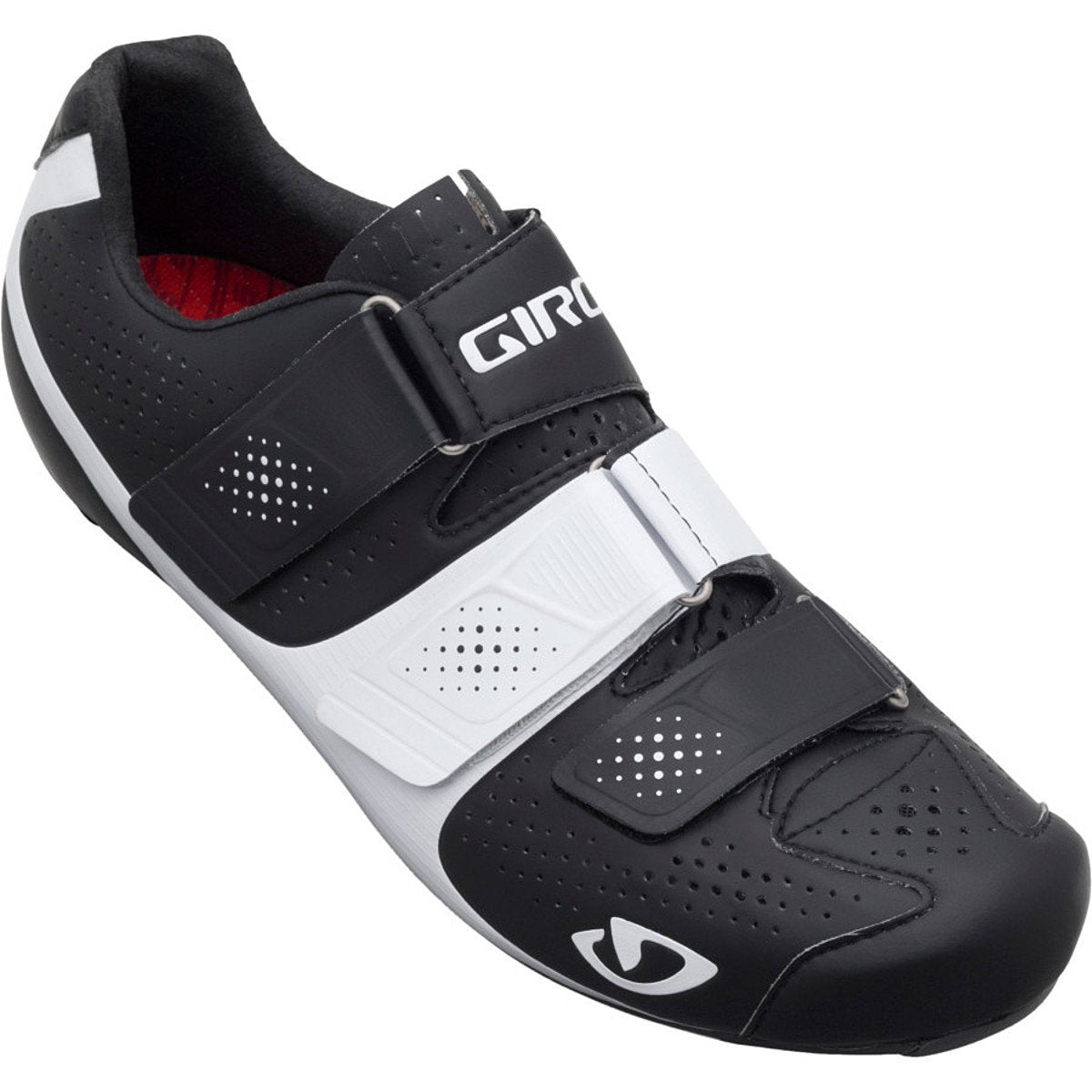 Giro road cycling shoes, matte black with white panels and dual hook-and-loop straps, size 39.5