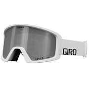 White snow goggles with gray mirrored lens and GIRO logo on the frame