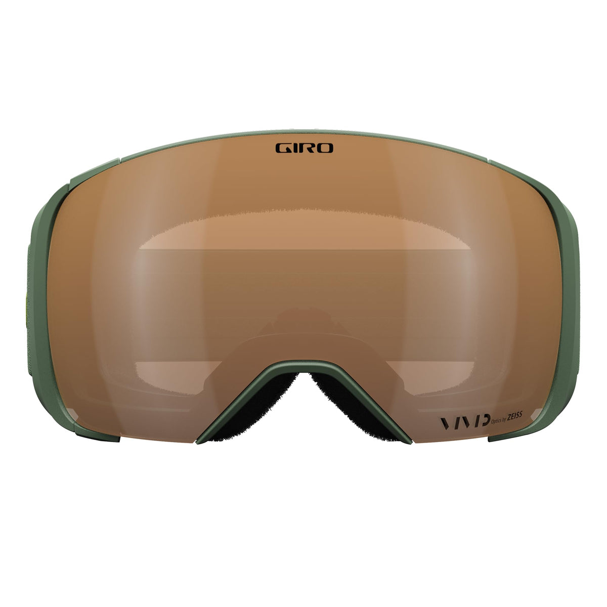 Giro snow goggles with dark green frame and amber-tinted face lens