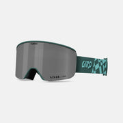 Giro Ella snow goggles with gray mirrored lens, teal frame, and teal patterned strap