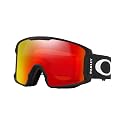 Oakley snow goggles with black frame and red Prizm lens, small side view