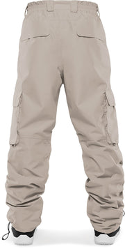 Men's khaki winter cargo snow pants with back pockets and gathered ankle cuffs