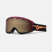 Snow goggles with black strap and brown mirrored lens, Giro script