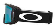 Oakley Line Miner snow goggles with teal lens, black strap and large white logo
