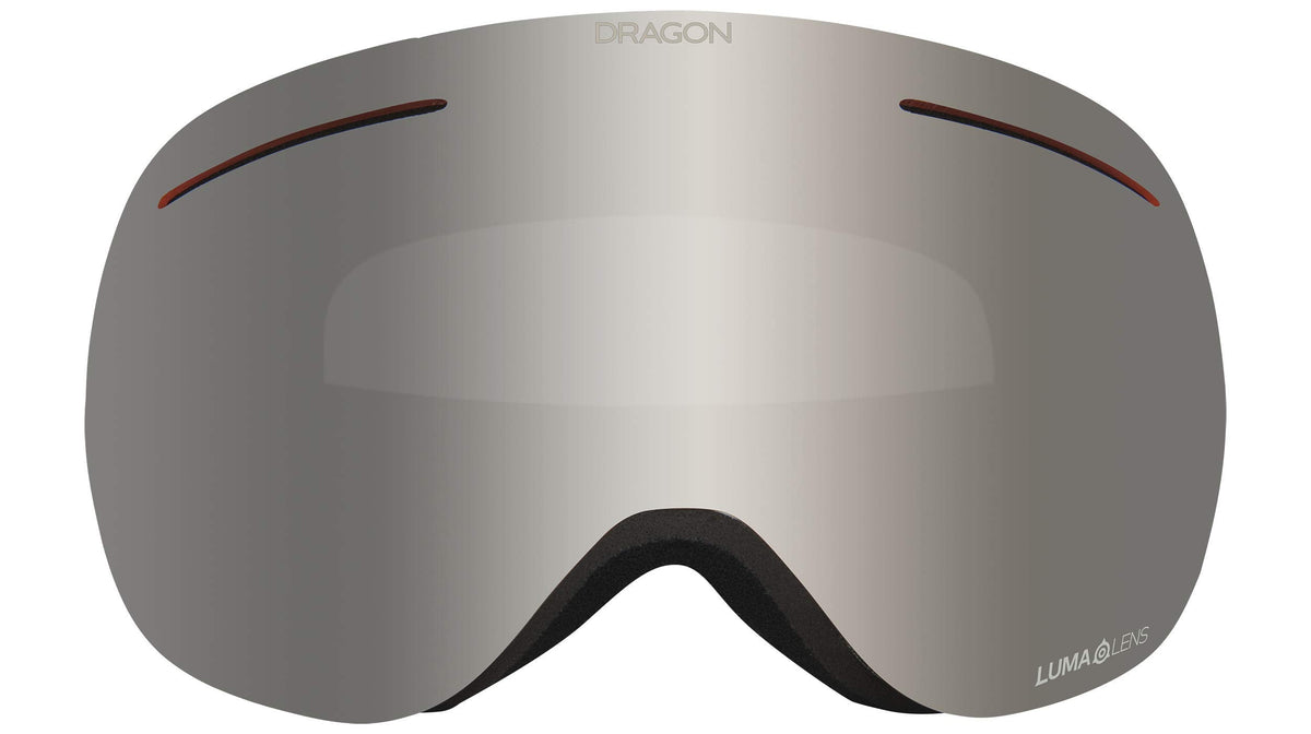 Sport snow goggles with silver mirrored lens and black frame